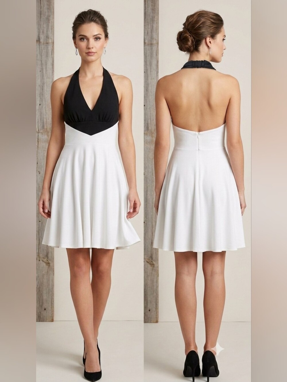 Women's Black & White Mini Party Dress By City Studio Size M